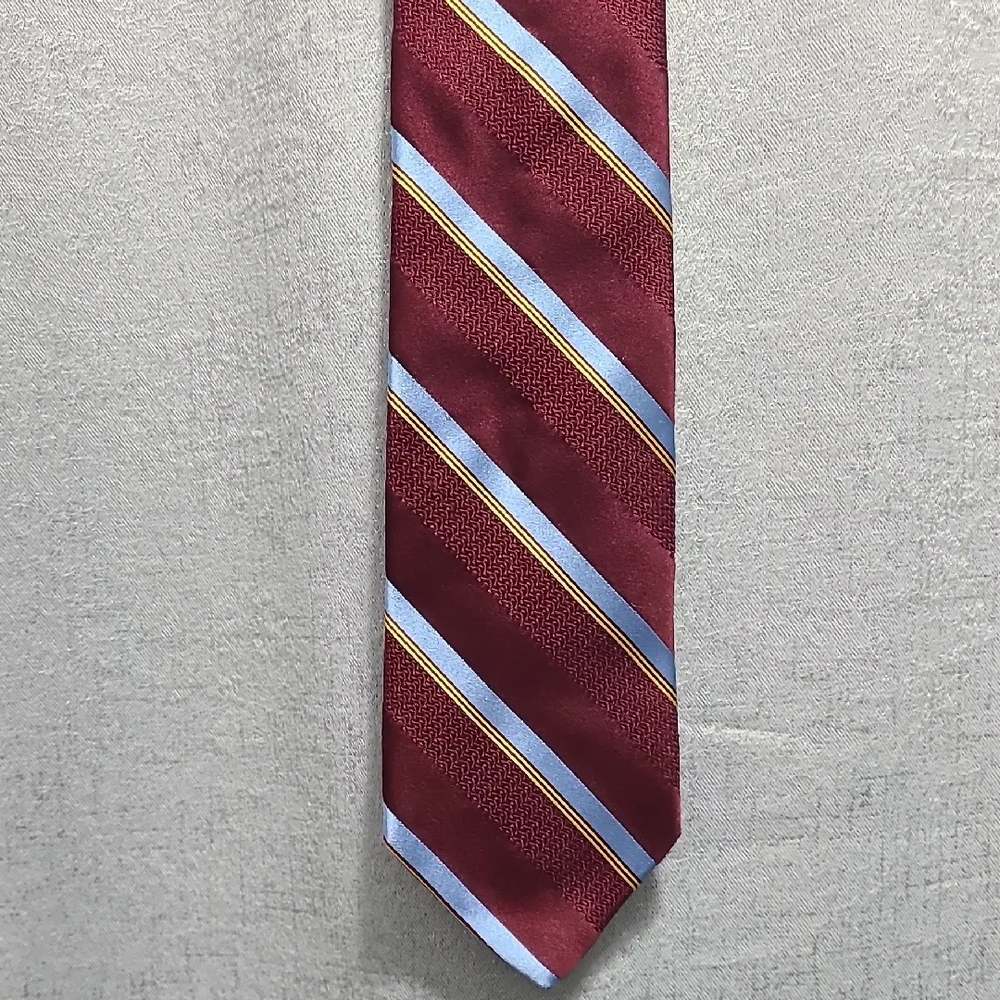 Brooks‎ Brothers Burgundy Tie with Blue and Gold Stripes